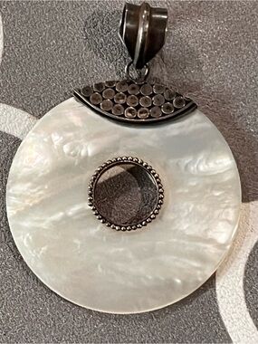 Mother-of-Pearl Sterling Silver Donut Pendant - White and Silver
